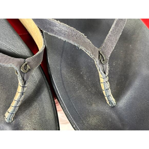 Olukai Womens Ho’opio 20290-54DE Leather Flip Flops Sandals Navy Trench Blue 11 - Picture 3 of 7